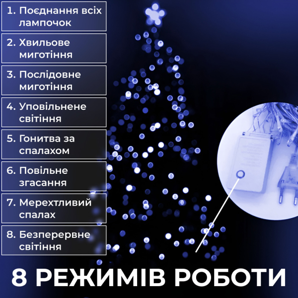 Гірлянда нитка світлодіодна GarlandoPro 171 LED 16м 8 режимов гірлянда новорічна W300LEDML - фото №13