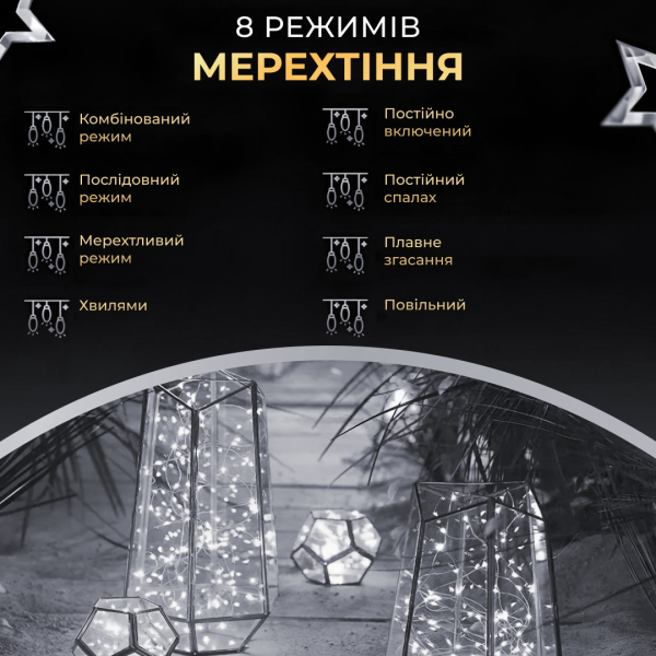 Гірлянда роса на пульті 100 метрів на 1000 led світлодіодів крапля на зеленому дроті біла 1000L100MGW - фото №5