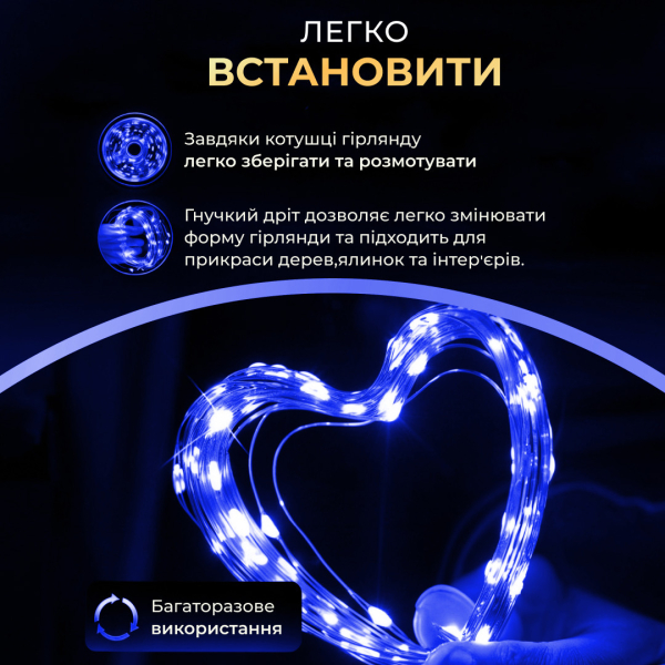 Гірлянда роса на пульті 100 метрів на 1000 led світлодіодів крапля на зеленому дроті синя 1000L100MGBL - фото №3