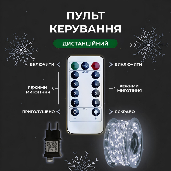 Гірлянда роса на пульті 200 метрів на 2000 led світлодіодів крапля на білому дроті біла 2000L200MWW - фото №2