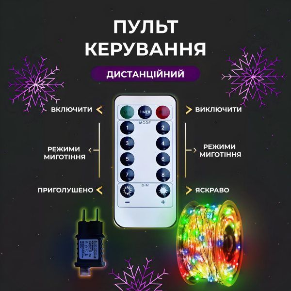 Гірлянда роса на пульті 200 метрів на 2000 led світлодіодів крапля на білому дроті мультиколор 2000L200MWML - фото №2