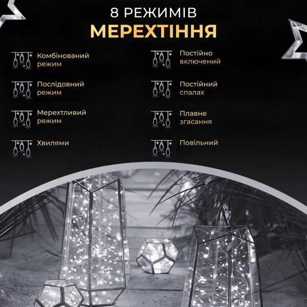 Гірлянда роса на пульті 200 метрів на 2000 led світлодіодів крапля на зеленому дроті біла 2000L200MGW - фото №6