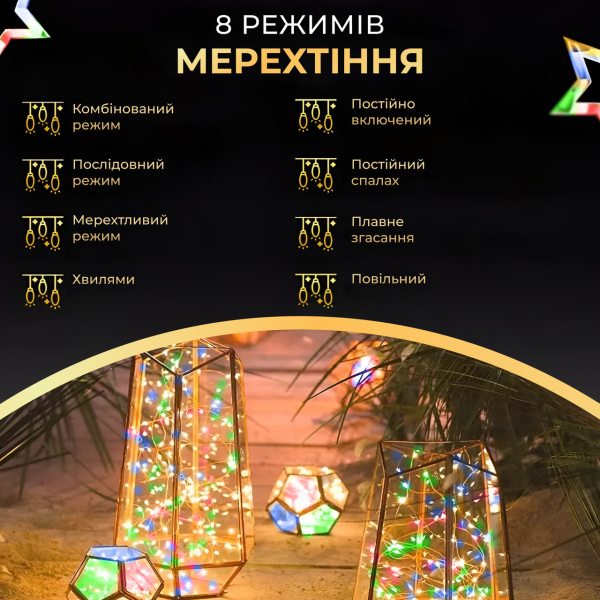 Гірлянда роса на пульті 200 метрів на 2000 led світлодіодів крапля на зеленому дроті мультиколор 2000L200MGML - фото №5