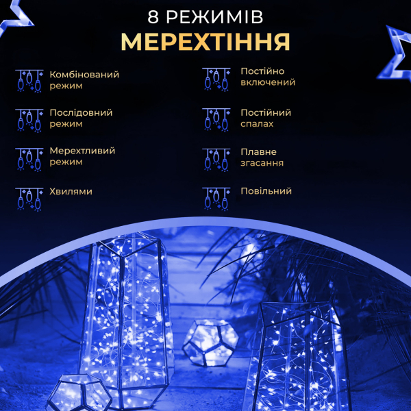 Гірлянда роса на пульті 200 метрів на 2000 led світлодіодів крапля на зеленому дроті синя 2000L200MGBL - фото №8