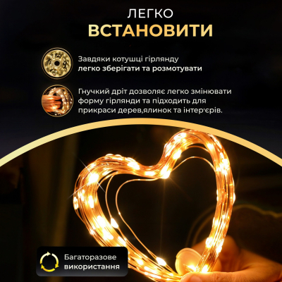 Гірлянда роса 20 метрів USB на 200 led світлодіодів крапля на білому дроті жовта USB200L20MWY - фото