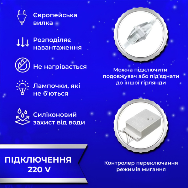 Гірлянда штора світлодіодна GarlandoPro 160LED 8 ліній 1,5х1,5 м гірлянда на штору ZWM2160LEDML - фото №13