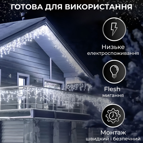 Гірлянда вулична світлодіодна 90 LED 3 метри білий дріт бахрома 18 ниток 3МWML - фото №24