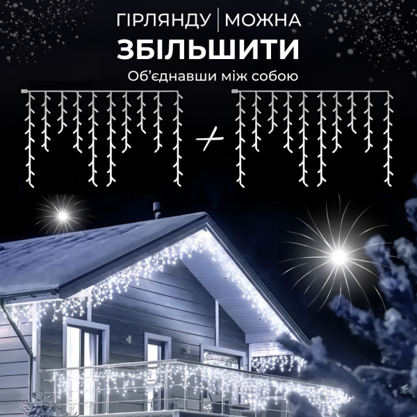Гірлянда вулична світлодіодна 90 LED 3 метри білий дріт бахрома 18 ниток 3МWML - фото №25