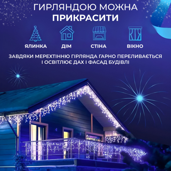 Гірлянда вулична світлодіодна 90 LED 3 метри білий дріт бахрома 18 ниток 3МWML - фото №31