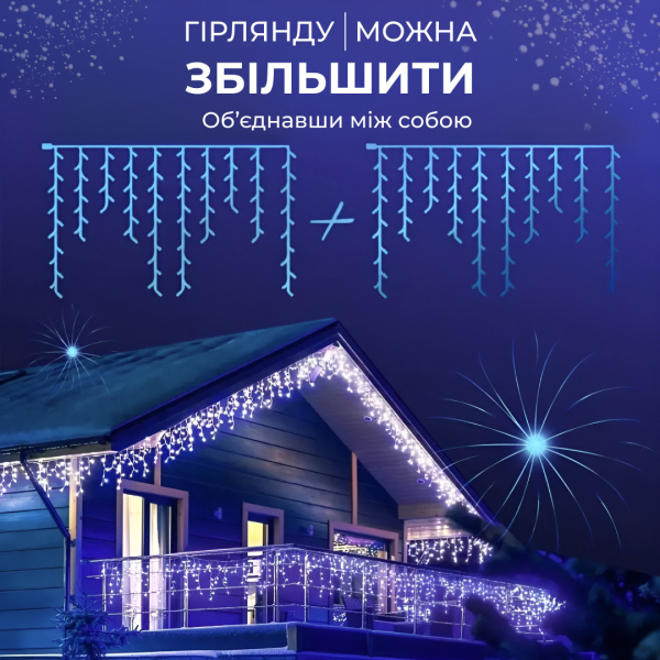 Гірлянда вулична світлодіодна 90 LED 3 метри білий дріт бахрома 18 ниток 3МWML - фото №34