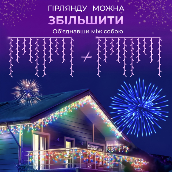 Гірлянда вулична світлодіодна 135 LED 6 метрів білий дріт бахрома 27 ниток Мультиколор 6МWML - фото №7