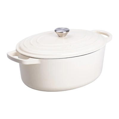 Гусятниця чавунна емальована з кришкою на 6 літрів Ø26 см бежева, каструля для тушкування запікання плита посуд HP-1-10-WHITE - фото