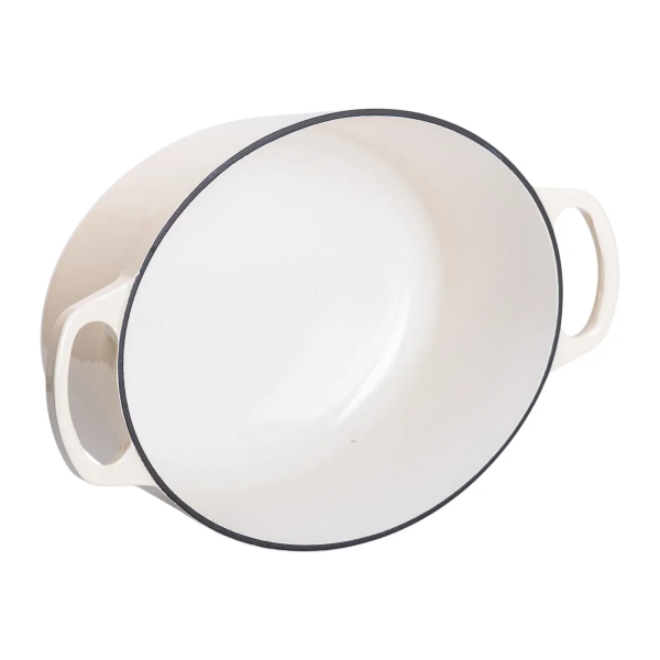 Гусятниця чавунна емальована з кришкою на 6 літрів Ø26 см бежева, каструля для тушкування запікання плита посуд HP-1-10-WHITE - фото №3