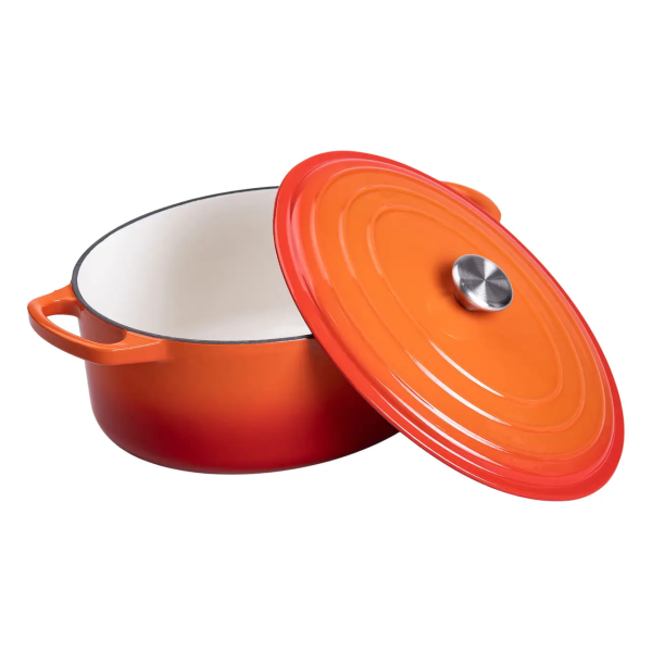 Гусятниця чавунна емальована з кришкою на 6 літрів Ø26 см для всіх типів плит Жовтогаряча HP-1-10-ORANGE - фото №3