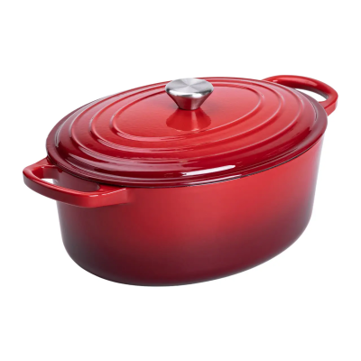 Гусятниця чавунна емальована червона 6 літрів Ø26 см з кришкою, посуд для тушкування запікання всіх типів плит HP-1-10-RED - фото