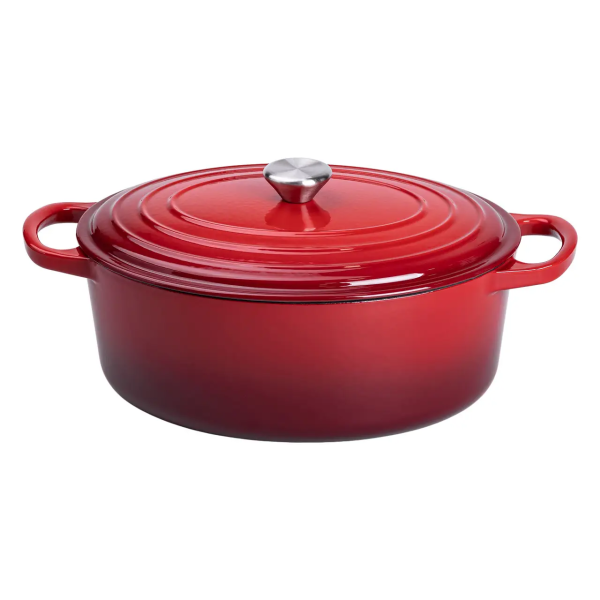 Гусятниця чавунна емальована червона 6 літрів Ø26 см з кришкою, посуд для тушкування запікання всіх типів плит HP-1-10-RED - фото №2