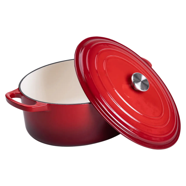 Гусятниця чавунна емальована червона 6 літрів Ø26 см з кришкою, посуд для тушкування запікання всіх типів плит HP-1-10-RED - фото №4