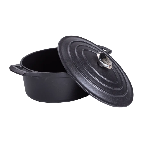 Гусятниця чавунна з кришкою 3 л Ø22 см чорна, каченята казан для тушкування запікання кухонний посуд HP-1-11-BLACK - фото №3