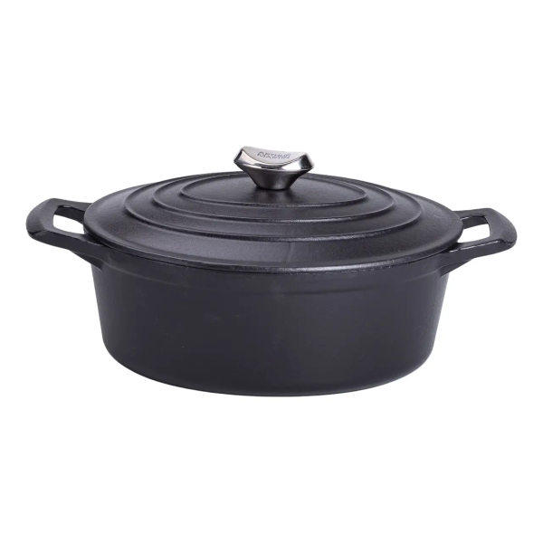 Гусятниця чавунна з кришкою 3 л Ø22 см чорна, каченята казан для тушкування запікання кухонний посуд HP-1-11-BLACK - фото №4