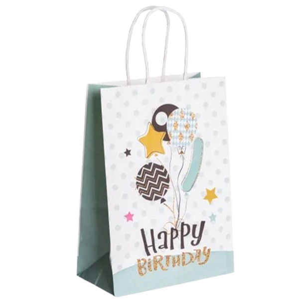 Набір подарункових пакетів з паперу 12 (шт.) Happy Birthday 15×8×21 (см) М'ятний HP-10359-23M - фото №5