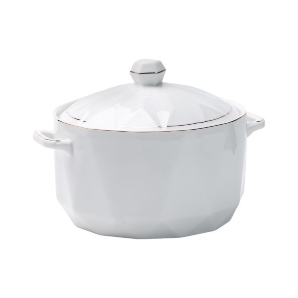 Супниця керамічна з кришкою та ручками 1,4 л Біла HP1050 - фото №3