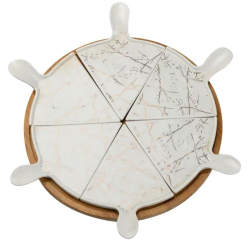 Тарілка для піци 28 см порцелянова з бамбуковою підставкою, що обертається, секційна HP1213