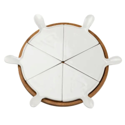 Тарілка для піци 28 см порцелянова обертається, бамбукова основа HP1248