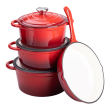 Набір чавунного посуду для приготування 3 каструлі та сковорода з емальованим покриттям Червоний HP-1-4 - фото №2