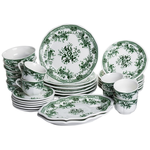 Столовий набір посуду 32 предмети на 6 осіб Vintage Elegant порцеляновий Зелений YY78-7A - фото №7