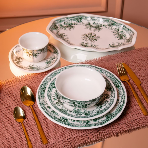Столовий набір посуду 32 предмети на 6 осіб Vintage Elegant порцеляновий Зелений YY78-7A - фото №12