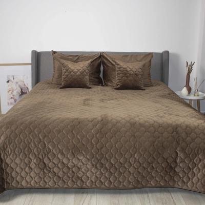 Покривало ТЕП "VELOUR" 1 наволочка Coffee/Ромб круглий, 220x240 - фото