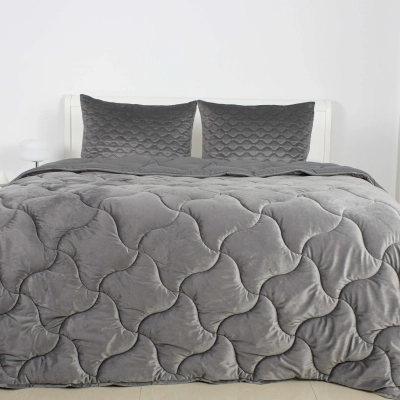 Ковдра ТЕП "VELOUR" Темно - сіра, 200x210 - фото