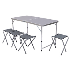 Розкладний стіл + 4 стільці кемпінговий набір для пікніка, риболовлі, відпочинку, туризму Сірий JY-12060G