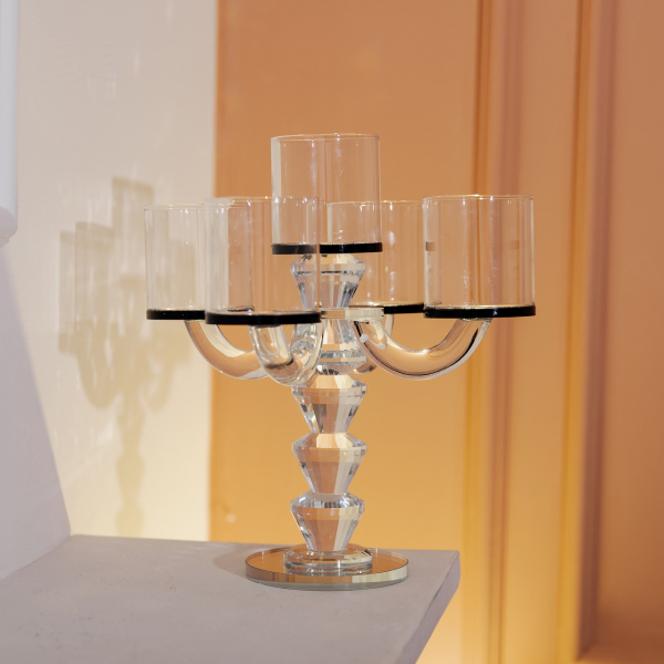 Канделябр на 5 свічок 19×19×24 см підсвічник декоративний скляний на ніжці Чорний HP-4-23 - фото №4
