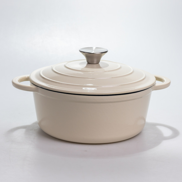 Каструля чавунна 2.5 л емальована з кришкою посуд для тушкування запікання томління кухонна Біла HP-1-14-WHITE - фото