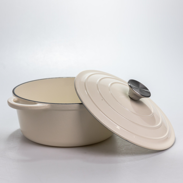 Каструля чавунна 2.5 л емальована з кришкою посуд для тушкування запікання томління кухонна Біла HP-1-14-WHITE - фото №2