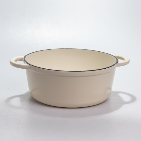 Каструля чавунна 2.5 л емальована з кришкою посуд для тушкування запікання томління кухонна Біла HP-1-14-WHITE - фото №3