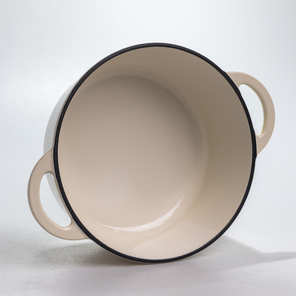 Каструля чавунна 2.5 л емальована з кришкою посуд для тушкування запікання томління кухонна Біла HP-1-14-WHITE - фото №4