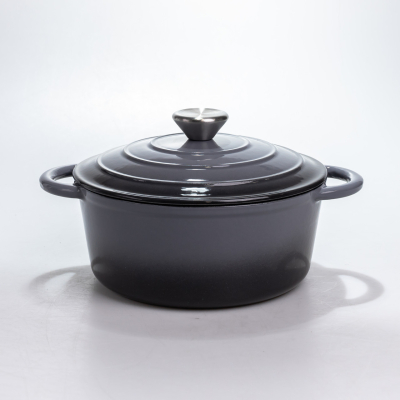 Каструля чавунна 2.5 л емальована з кришкою посуд для тушкування запікання томління кухонна Сіра HP-1-14-GREY - фото