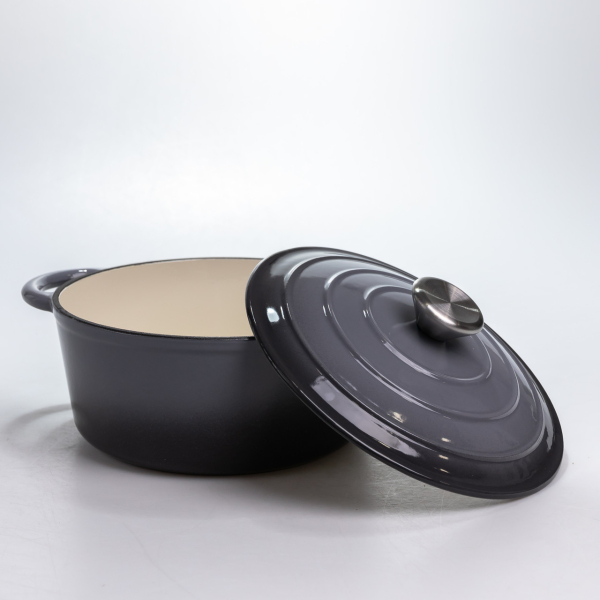 Каструля чавунна 2.5 л емальована з кришкою посуд для тушкування запікання томління кухонна Сіра HP-1-14-GREY - фото №2