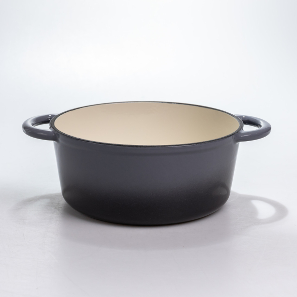 Каструля чавунна 2.5 л емальована з кришкою посуд для тушкування запікання томління кухонна Сіра HP-1-14-GREY - фото №3