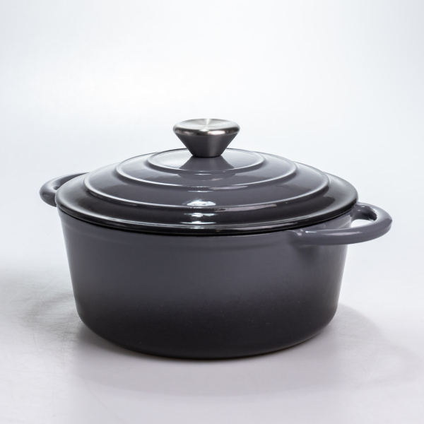 Каструля чавунна 2.5 л емальована з кришкою посуд для тушкування запікання томління кухонна Сіра HP-1-14-GREY - фото №5