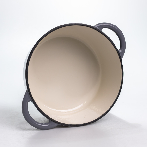 Каструля чавунна 2.5 л емальована з кришкою посуд для тушкування запікання томління кухонна Сіра HP-1-14-GREY - фото №6