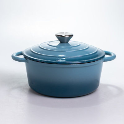 Каструля чавунна 2.5 л емальована з кришкою посуд для тушкування запікання томління кухонна Синя HP-1-14-BLUE - фото