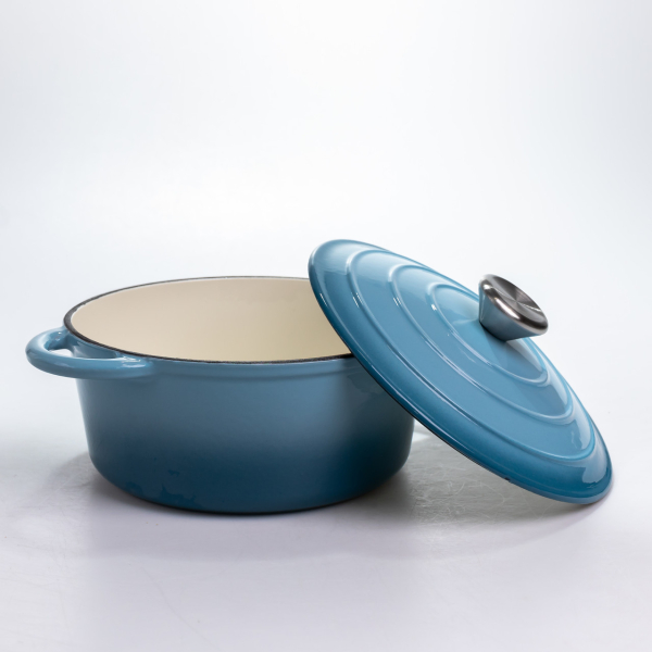 Каструля чавунна 2.5 л емальована з кришкою посуд для тушкування запікання томління кухонна Синя HP-1-14-BLUE - фото №3