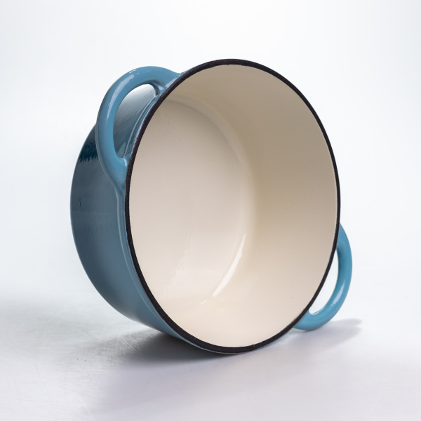 Каструля чавунна 2.5 л емальована з кришкою посуд для тушкування запікання томління кухонна Синя HP-1-14-BLUE - фото №5