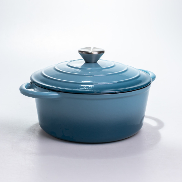 Каструля чавунна 2.5 л емальована з кришкою посуд для тушкування запікання томління кухонна Синя HP-1-14-BLUE - фото №6