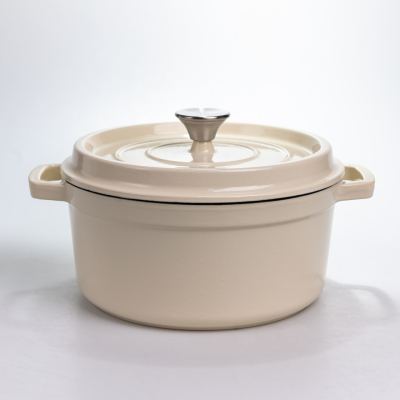 Каструля чавунна 4.5 л емальована з кришкою посуд для тушкування запікання томління кухонна HP-1-19-WHITE - фото