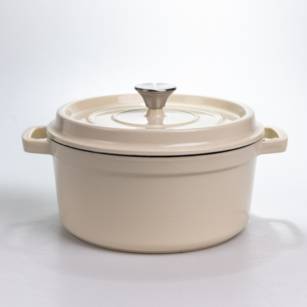 Каструля чавунна 4.5 л емальована з кришкою посуд для тушкування запікання томління кухонна HP-1-19-WHITE - фото