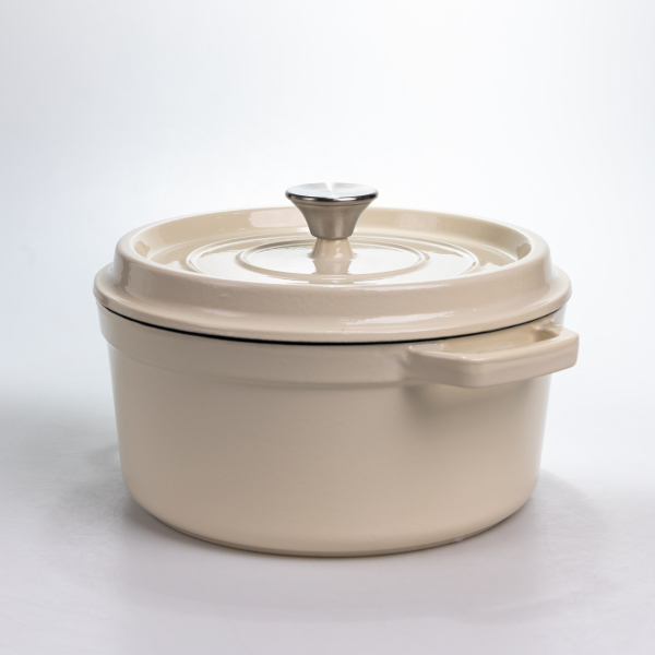 Каструля чавунна 4.5 л емальована з кришкою посуд для тушкування запікання томління кухонна HP-1-19-WHITE - фото №3